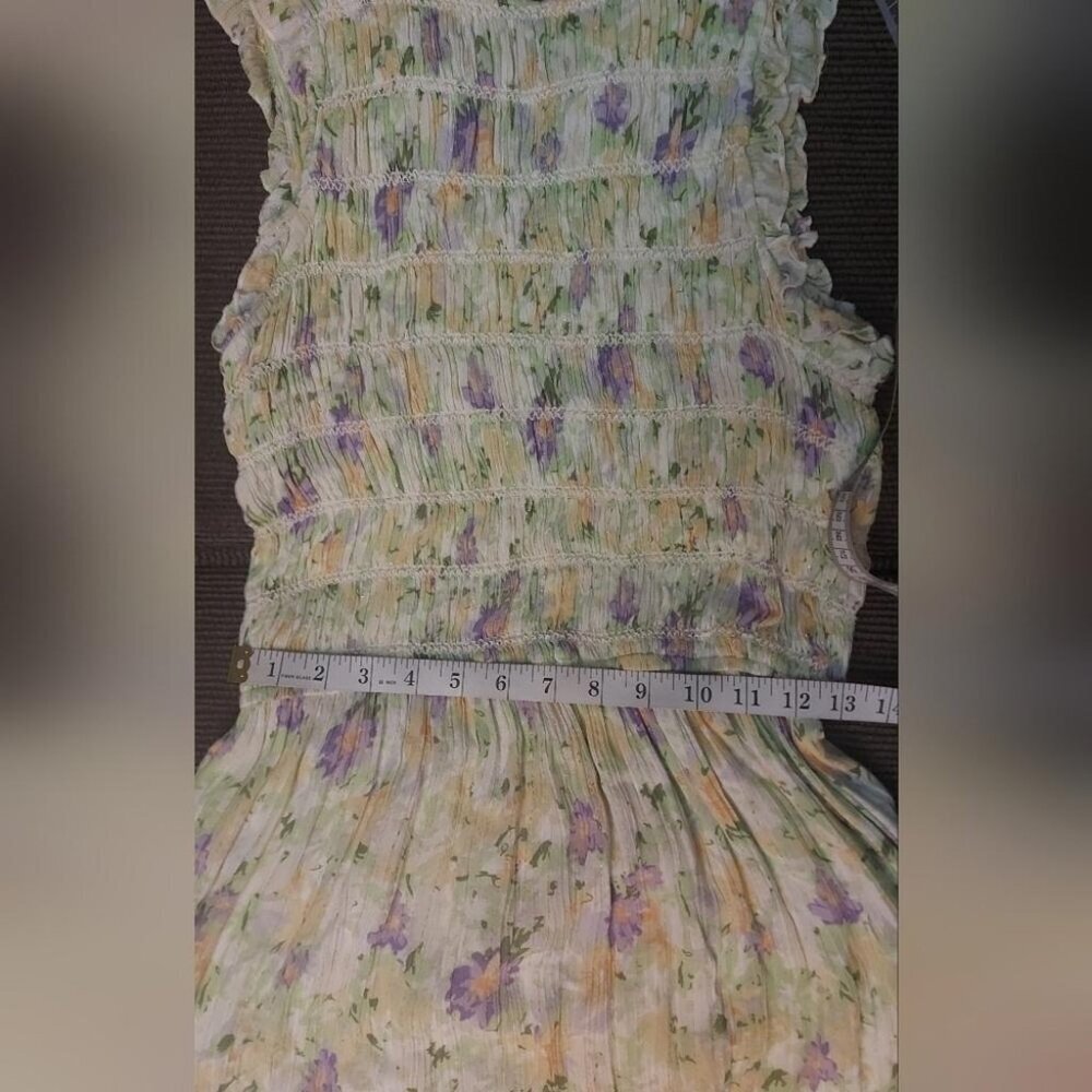 Cottagecore Mini Dress Smocked Bodice Pastel Floral Fairycore Tiered Ruffle - Picture 5 of 9